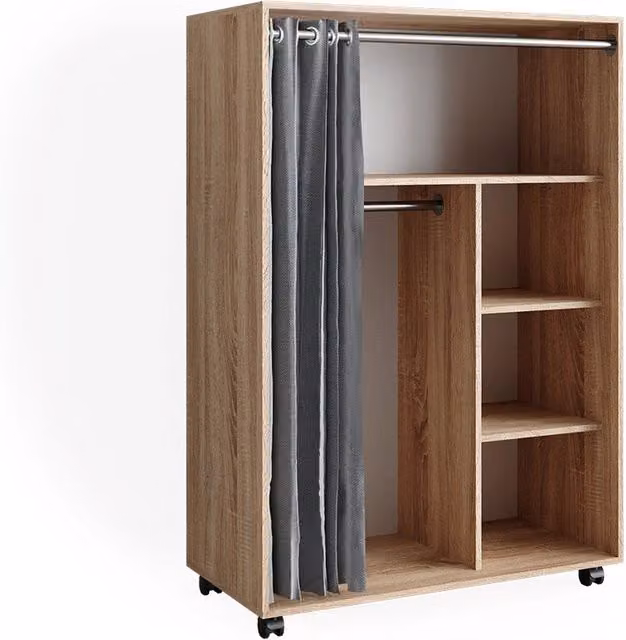 Armadio multifunzione Doros Sonoma 100 x 146.6 cm aperto, su rotelle Vicco