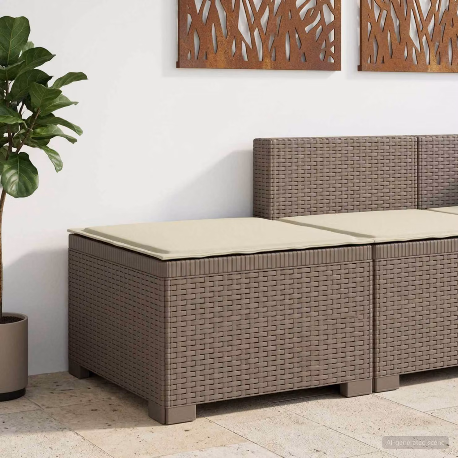 Divano da giardino singolo vidaXL con cuscino in aspetto rattan, grigio e beige