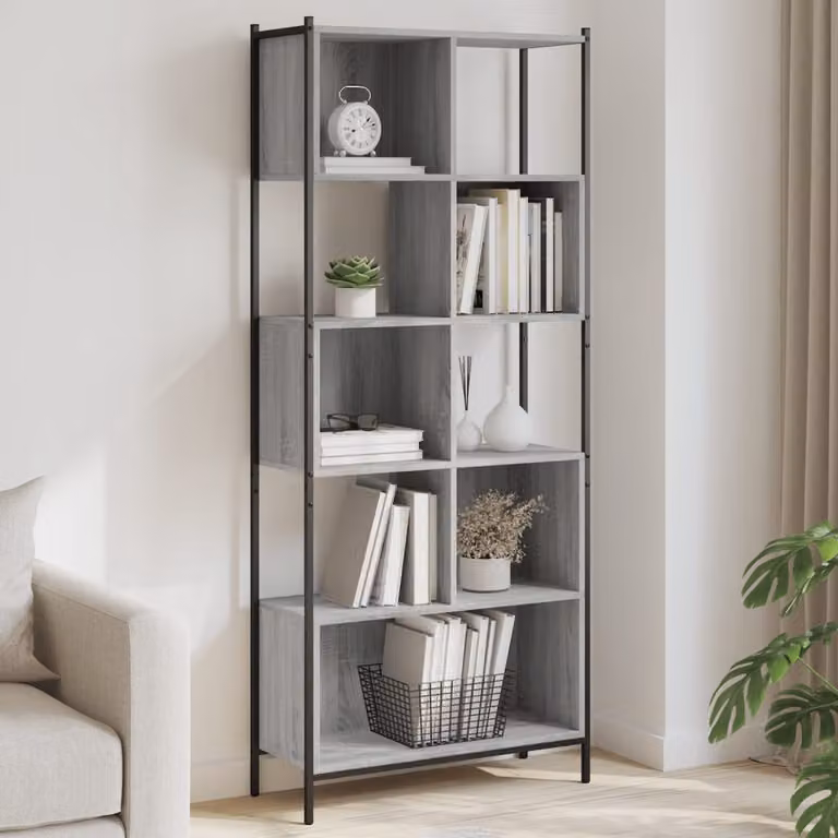 Libreria moderna vidaXL in legno e metallo Grigio, L: 72 cm, P: 28 cm, H: 172 cm