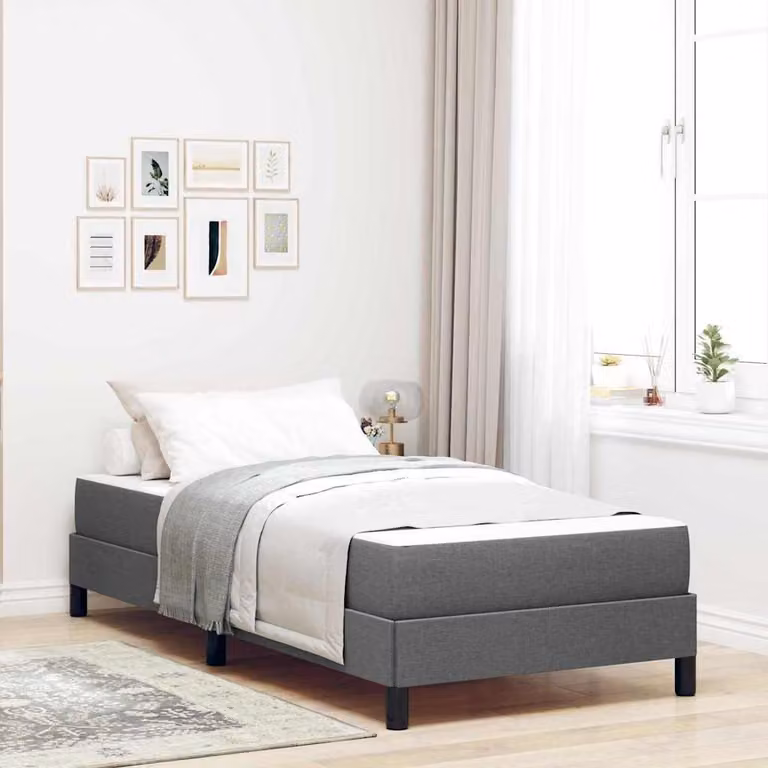 Letto a molle insacchettate, colore grigio scuro, dimensioni 90 x 190 cm, rivestito in tessuto