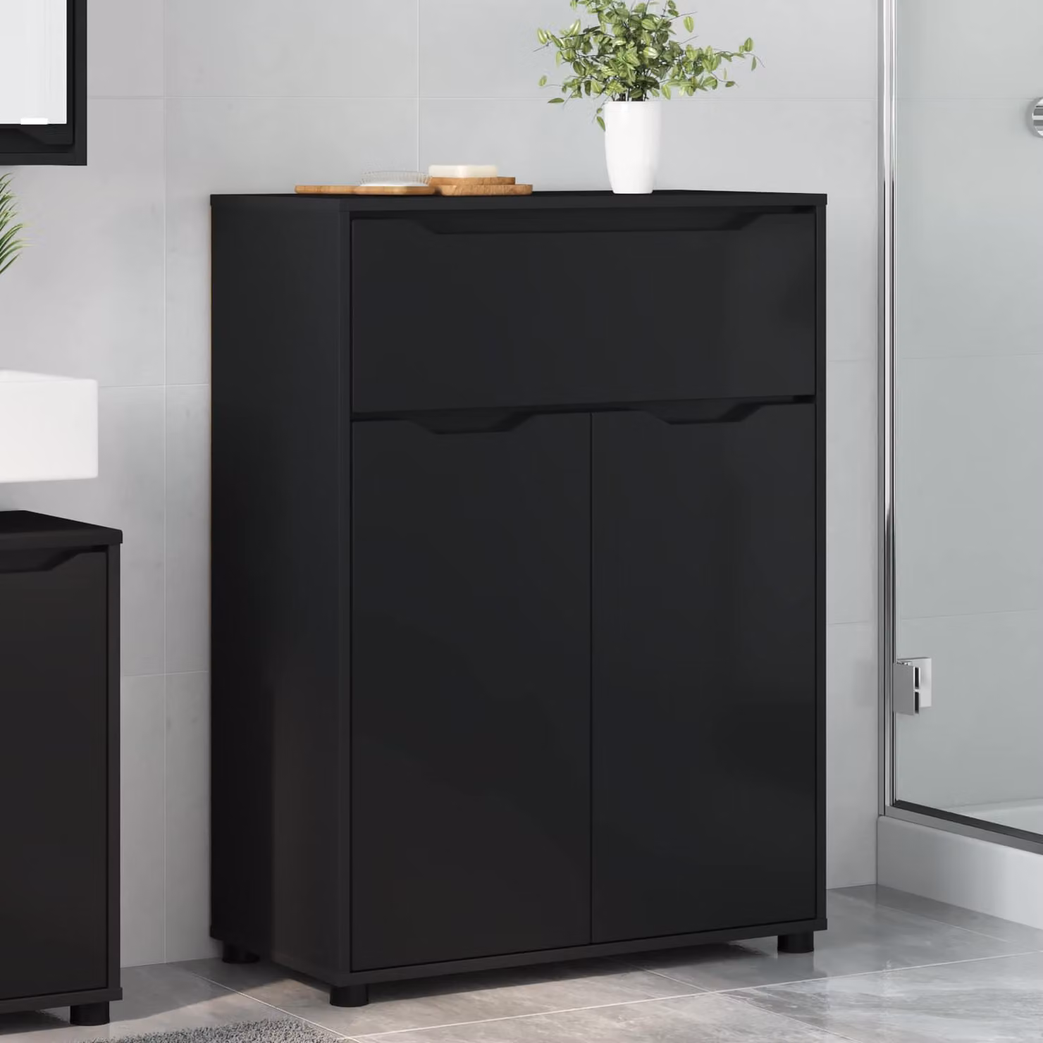 vidaXL Mobile da Bagno Nero 72,5 x 36,5 x 100 cm Legno ingegnerizzato
