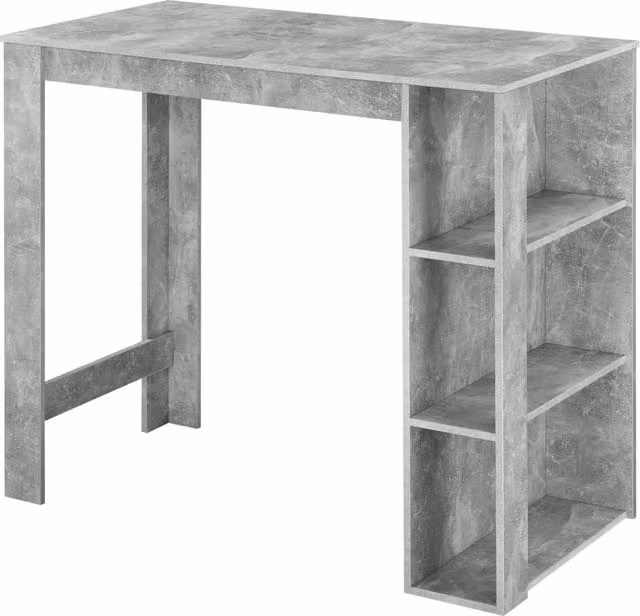Tavolo alto da bar Danderyd en.casa con 3 ripiani laterali, effetto cemento grigio, L 120 cm x P 60 cm x H 106 cm – 1
