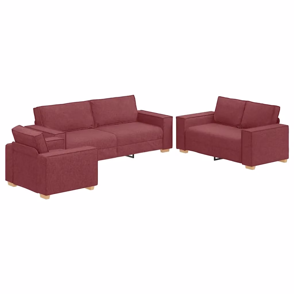 Set di divani 3 pezzi vidaXL rosso con tessuto e struttura mista per soggiorno – 2
