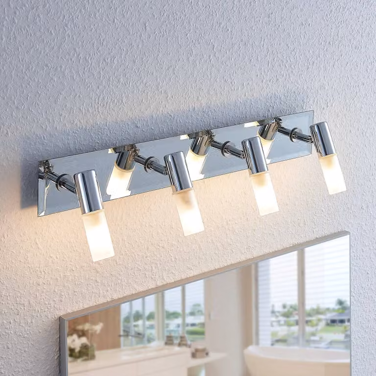 Lindby fatto da bagno Zela, lunghezza 53 cm, cromo, a 4 luci Zela Lindby, dimmerabile, Cromo / Argento, Bagno, Metallo, Moderno, Faretto