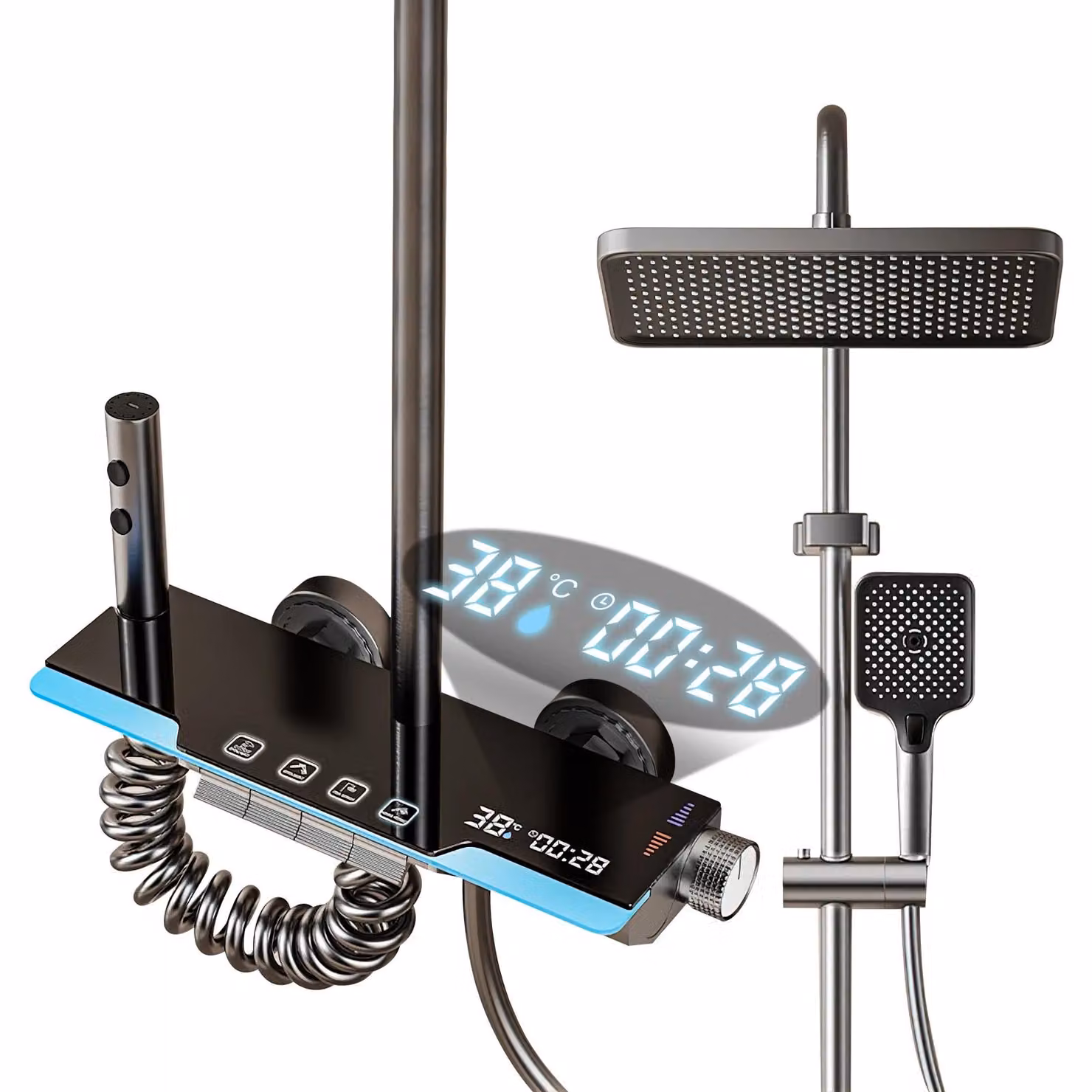 Sistema doccia, display digitale intelligente, controllo termostatico, colore nero