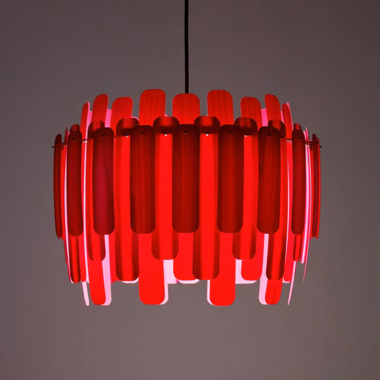 LZF LAMPS Lampada a sospensione Maruja, dimmerabile, Rosso, Soggiorno / Sala da pranzo, Legno, Design, Lampada a sospensione