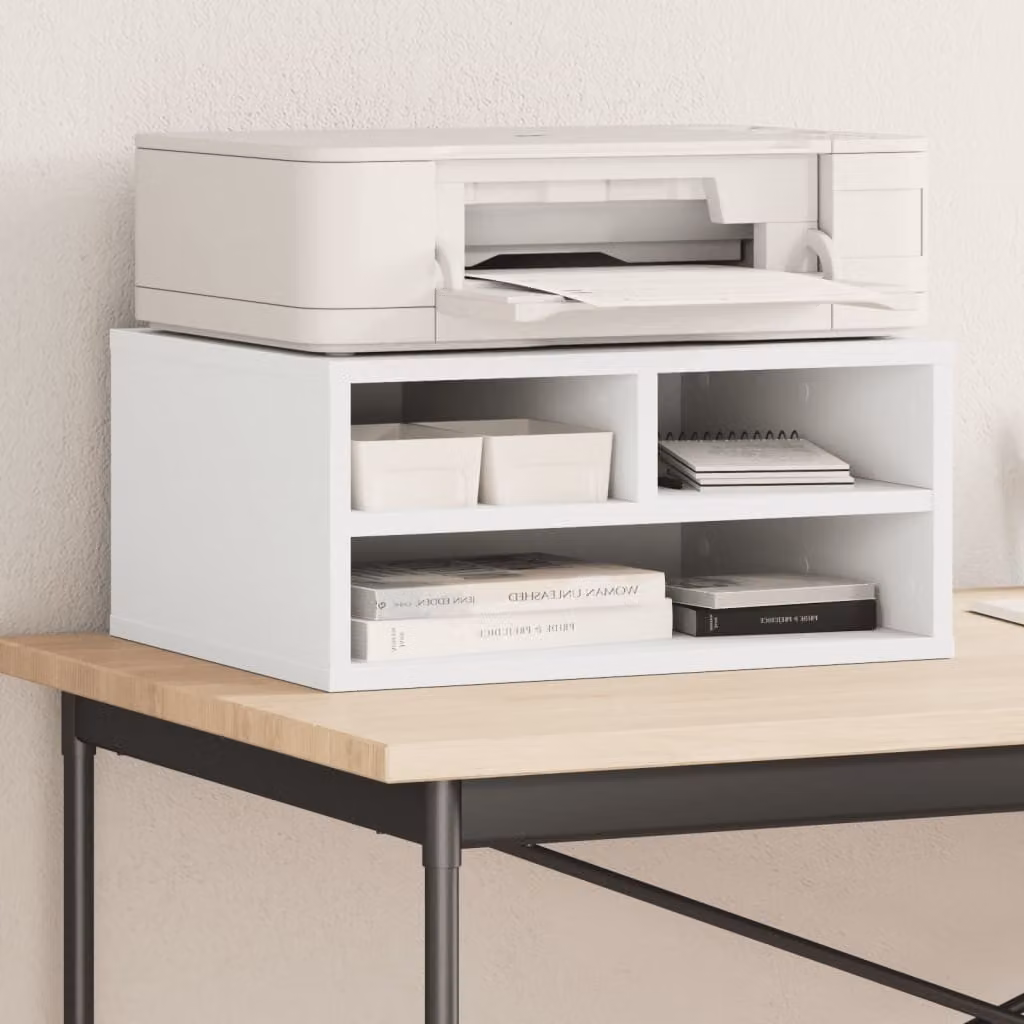 vidaXL Supporto per Stampante Bianco in Legno e MDF con Pannello Posteriore L 49 cm x P 40 cm x H 22,5 cm