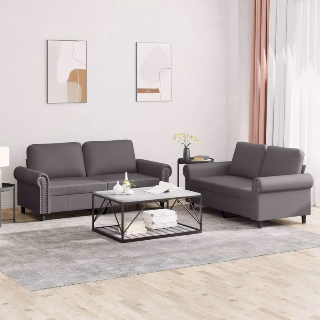 Set di 2 divani vidaXL in similpelle grigia con cuscini per il tuo soggiorno moderno