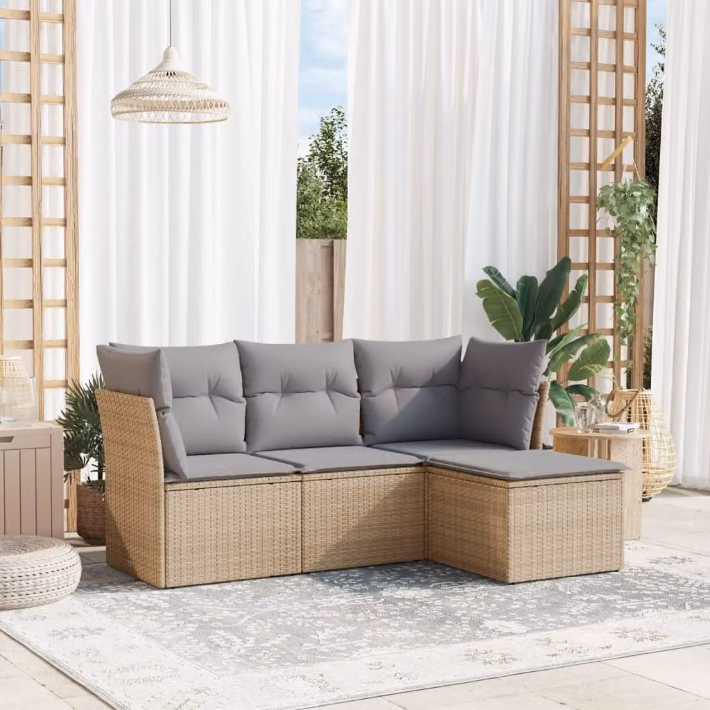 vidaXL Set Divano da Giardino a L 4 pz in Polyrattan con Cuscini Beige e Grigio – 1