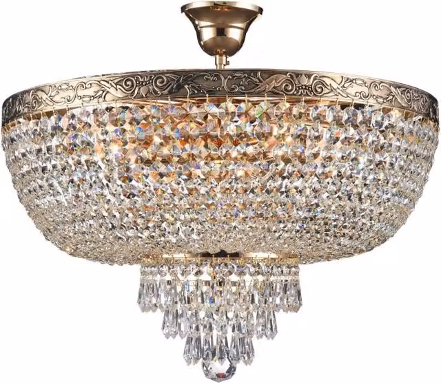 Lampadario Royal Classic GIORDANOSHOP in metallo e cristallo color oro antico e trasparente