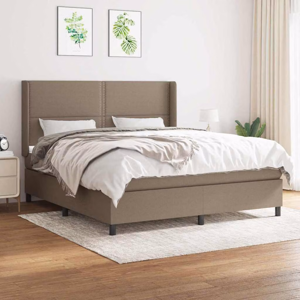 vidaXL Giroletto a Molle con Materasso in Tessuto, Colore Tortora, L/P/H: 180 x 200 x 128 cm