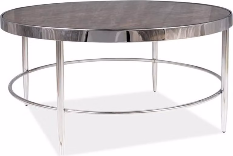 Tavolino Casa Padrino argento/grigio Ø 82 x h. 40 cm - Tavolino da salotto rotondo con piano in vetro effetto marmo - Mobili per il salotto