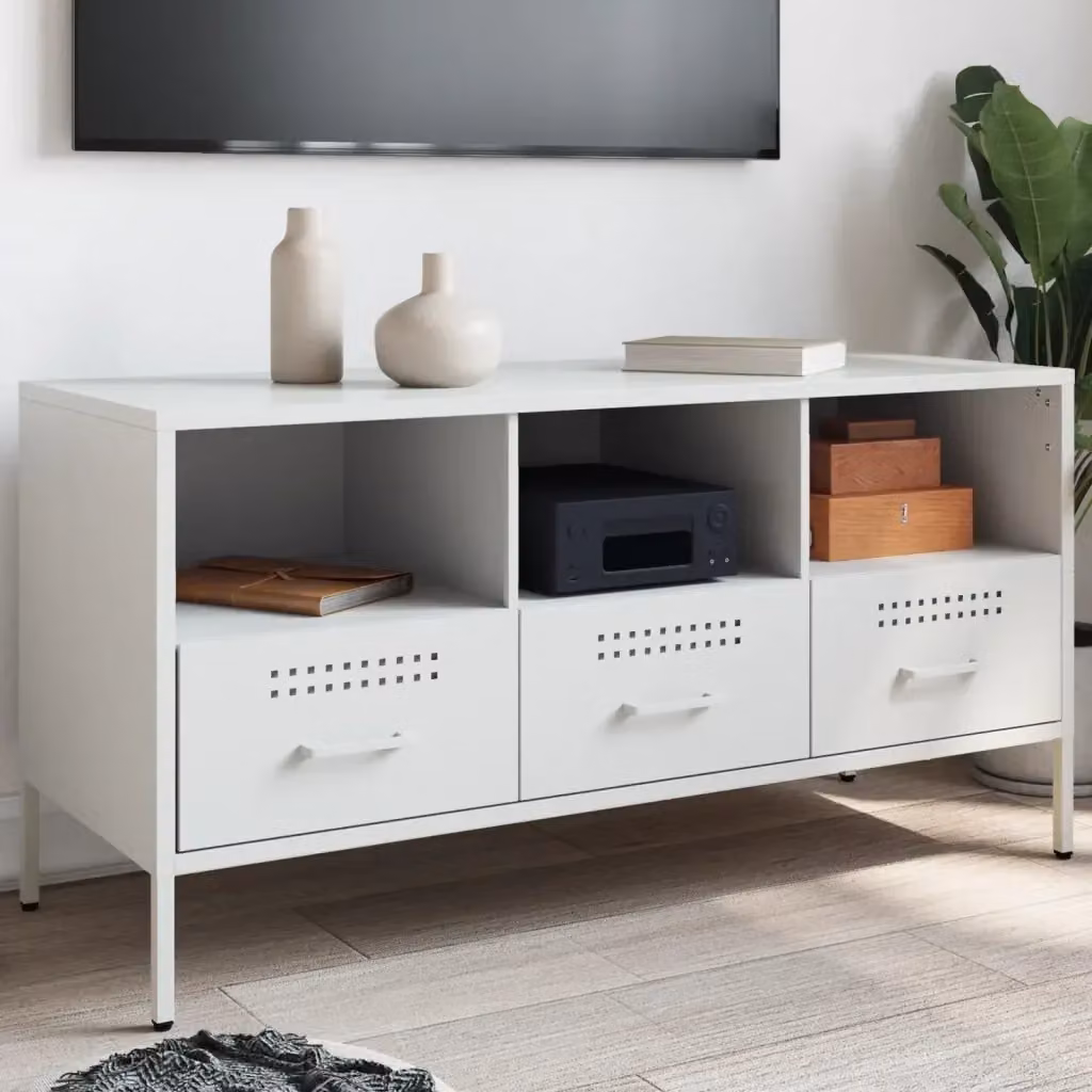 Mobile TV in stile industrial Design In, armadietto porta TV in metallo bianco, L 100,5 cm x P 39 cm x H 50,5 cm – 2