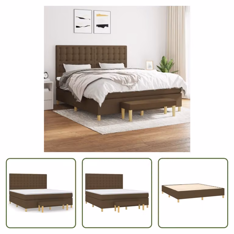The Living Store Letto a molle con materasso marrone scuro 160x200 cm in tessuto