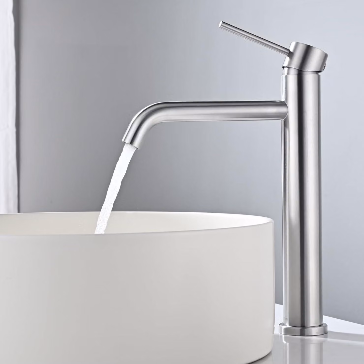 Miscelatore monocomando per lavabo, in acciaio inossidabile spazzolato, con cartuccia in Vetroceramica, per bagno