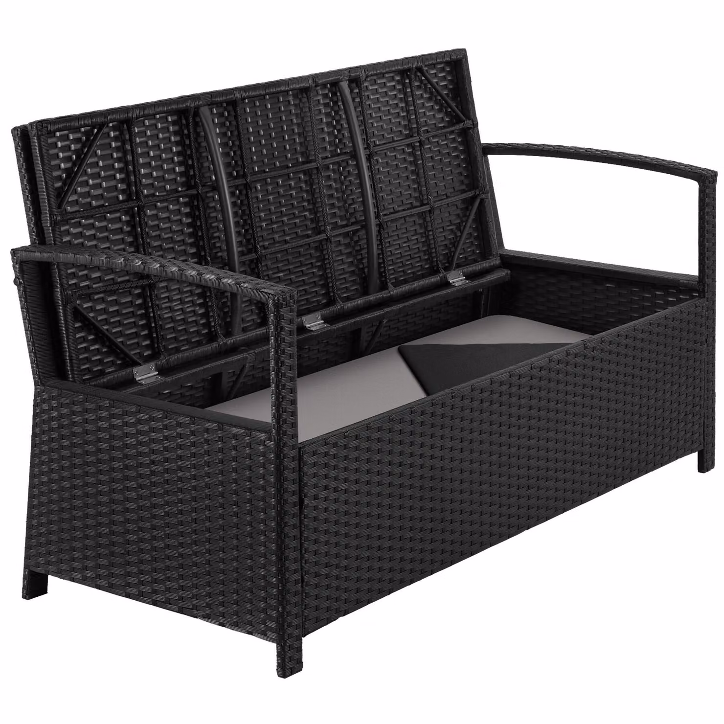 Panchina da giardino a 2 posti Tectake in rattan nero con vano portaoggetti e cuscini inclusi – 4