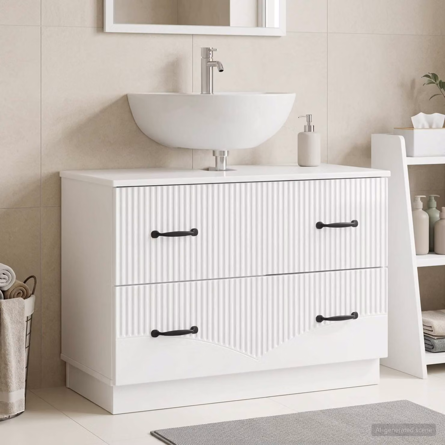 Armadio per lavabo da bagno vidaXL HOORN bianco lucido, sospeso, L 82 x P 41 x H 56 cm