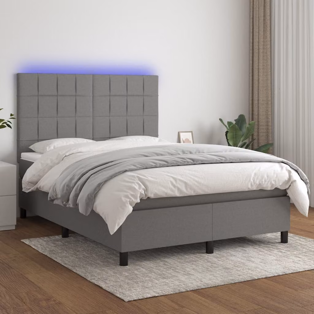 Maison Exclusive - Letto a Molle Materasso e LED Grigio Scuro 140x190cm in Tessuto