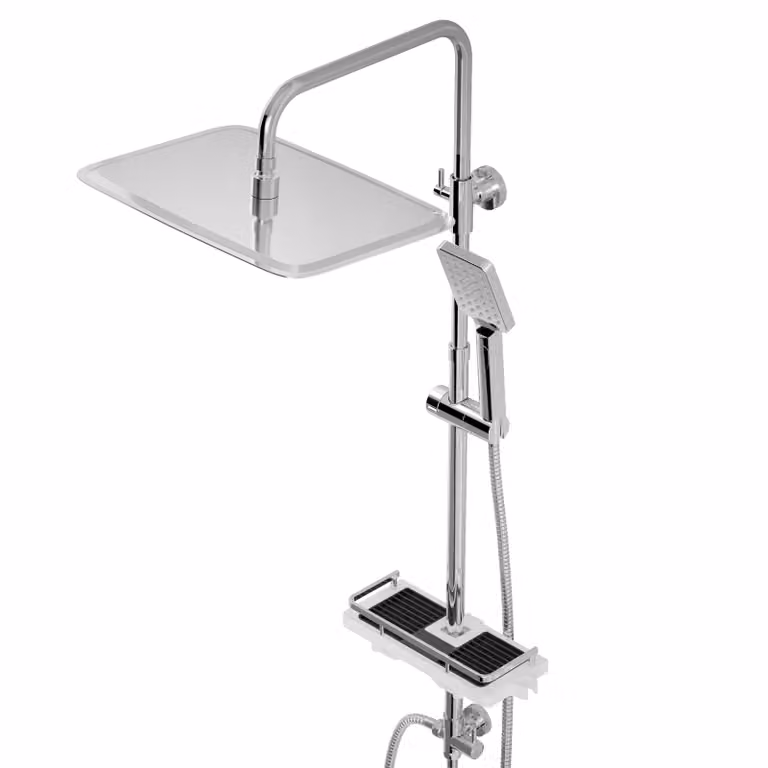 JOHO Colonna Doccia con Porta Ogetti Mensola, Acciaio Inox Set doccia a Pioggia con Soffione e Doccetta Cromato 35×25cm