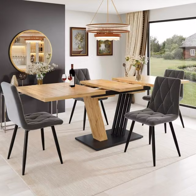 Tavolo allungabile moderno REDOM in MDF e metallo effetto legno marrone L/P/H: 120/160 x 80 x 76 cm