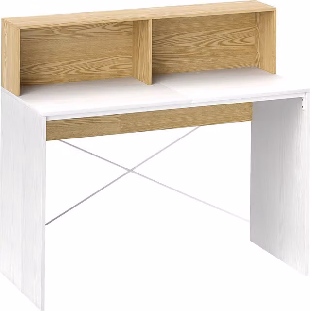 HOMCOM Scrivania 110x50x102,6 cm Scrivania con 2 scomparti aperti e mensola Bianco e Legno Naturale   Aosom Italy