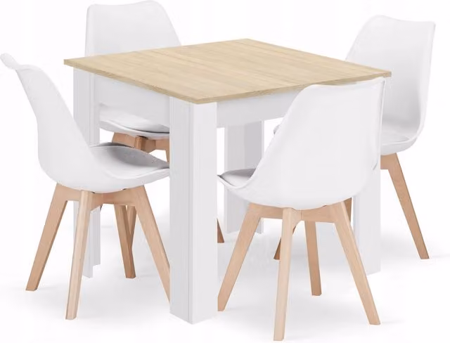 Set di tavolo quadrato Valora 80x80 Sonoma Oak + 4 sedie RIKX bianche x4