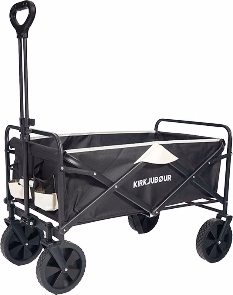 Carrello pieghevole KIRKJUBØUR®, capacità 100 L, manico regolabile in continuo, ruote girevoli a 360°, pieghevole in modo compatto, bianco/nero | KJ-124