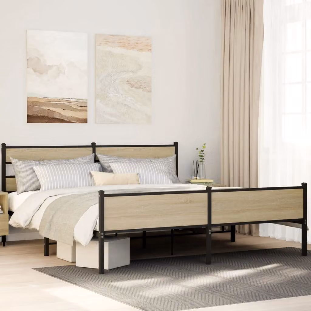 vidaXL Giroletto in Metallo e MDF Colore Marrone L: 193 cm, P: 207 cm, H: 91,5 cm – 1