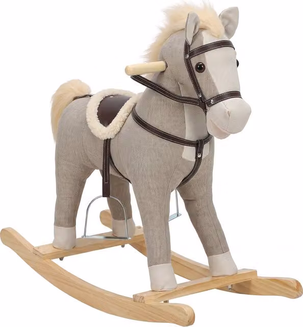 Cavallo a Dondolo AIYAPLAY per Bambini 1-3 Anni in Tessuto Effetto Lino con Suoni di Zoccoli e Nitriti, Grigio