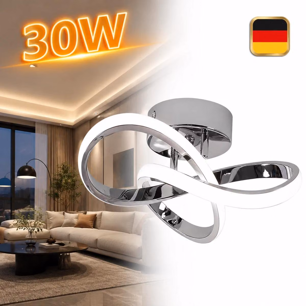 Lampada da soffitto a LED, 6000K, per soggiorno, design moderno a forma di fiore, colore bianco, 30W