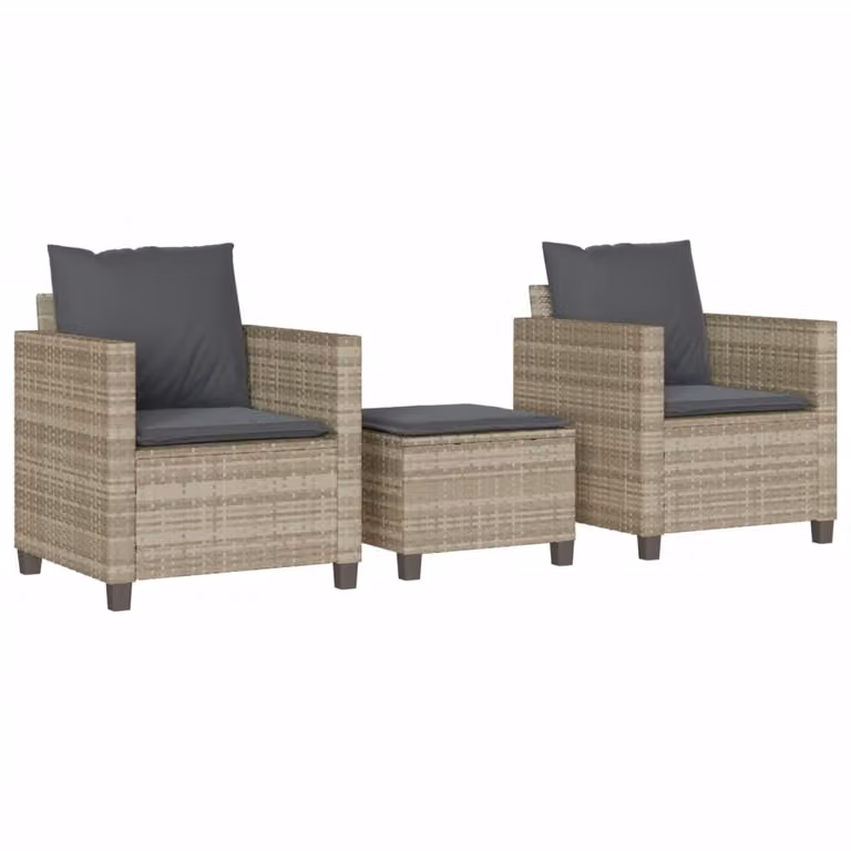 Set da Bistrò 3 pz con Cuscini Grigio Chiaro in Polyrattan