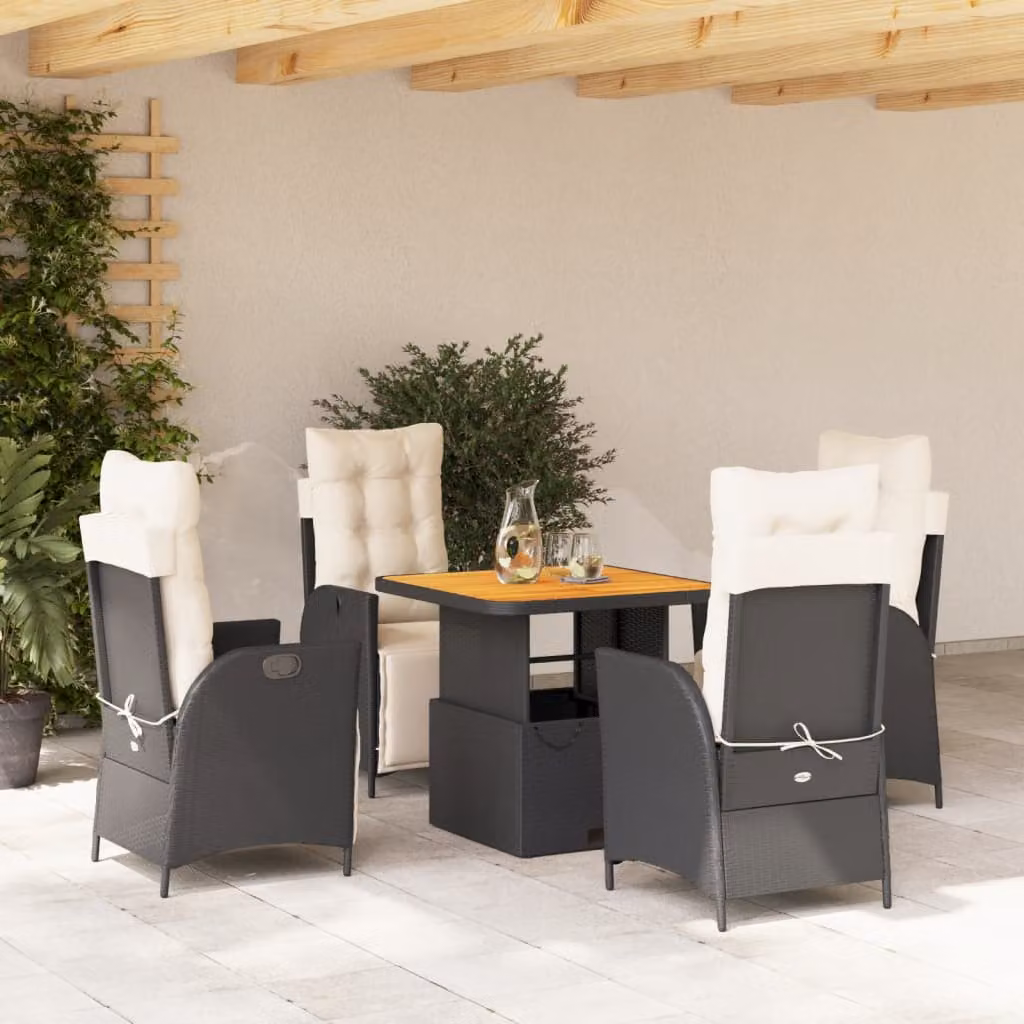 Set da Pranzo da Giardino vidaXL in Legno di Acacia Oliato e Polyrattan, 5 Pezzi, Nero e Marrone – 1