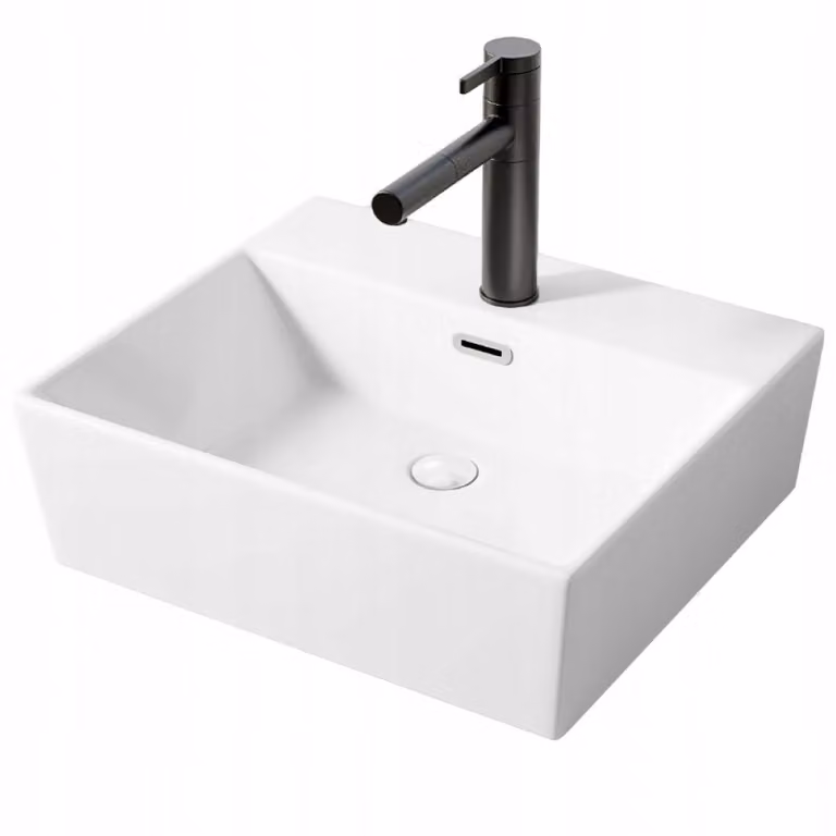 Lavabo in Vetroceramica da appoggio, bianco, da incasso, rettangolare, grande, 41 x 36 cm