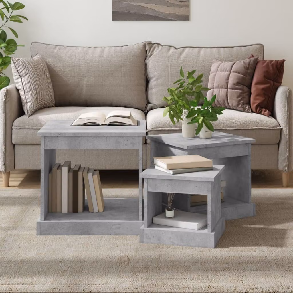 Maison Exclusive - Tavolini da salotto 3 pezzi Grigio cemento Materiale ligneo