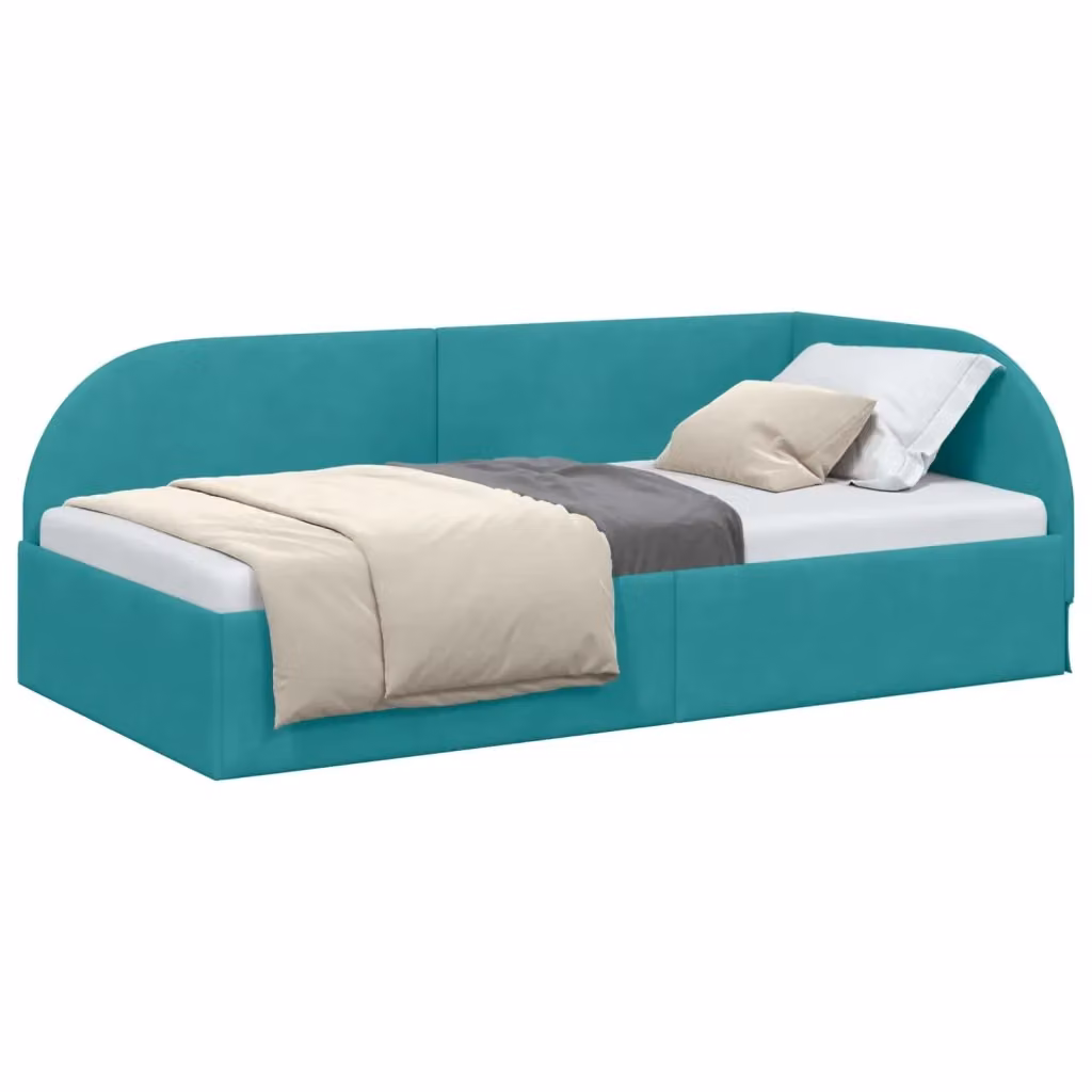 vidaXL Cornice del letto ad angolo in velluto turchese, L/P/H: 204 x 100 x 72 cm – 2