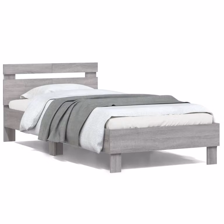 Giroletto con testiera vidaXL in legno Grigio Sonoma con illuminazione LED e porta USB, L/P/H: 200 x 100 x 70 cm