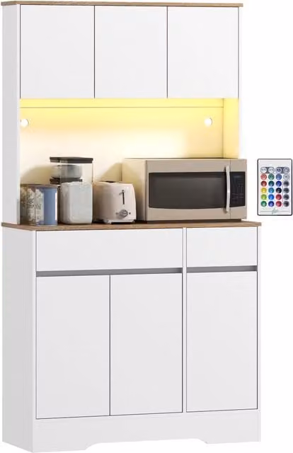 Armadio da cucina con luce LED, piano di lavoro, 6 ante, 2 cassetti ¨C Minimal ¨C bianco