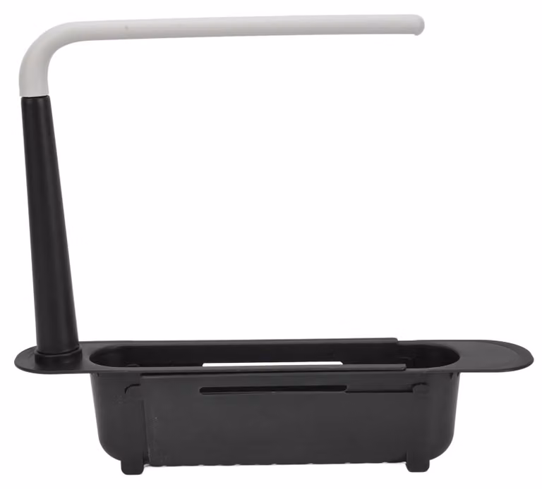 Ripiano portaoggetti regolabile per lavelli, lunghezza personalizzabile, grande capacità, in PP, organizer espandibile per lavelli da cucina, colore nero
