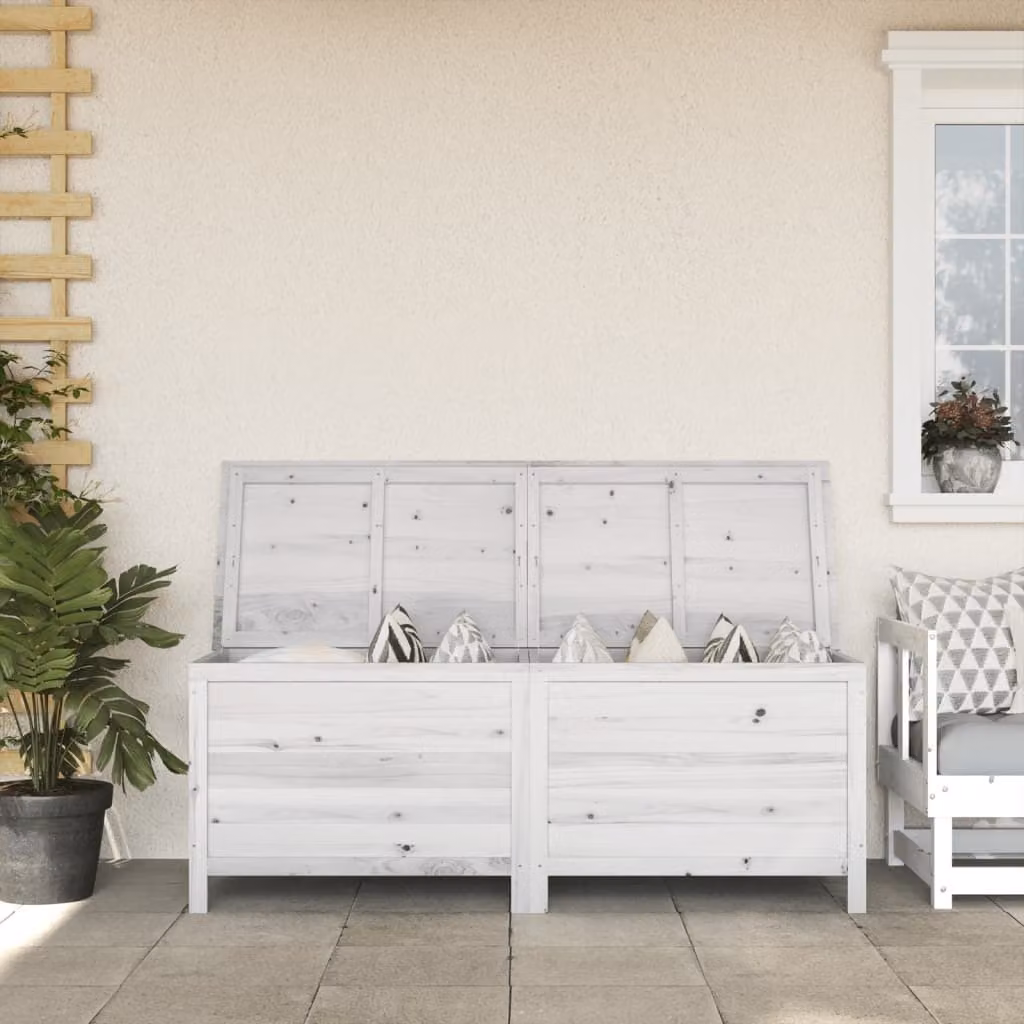 The Living Store Cassapanca da giardino bianca 150x50x56,5 cm in legno massiccio di abete