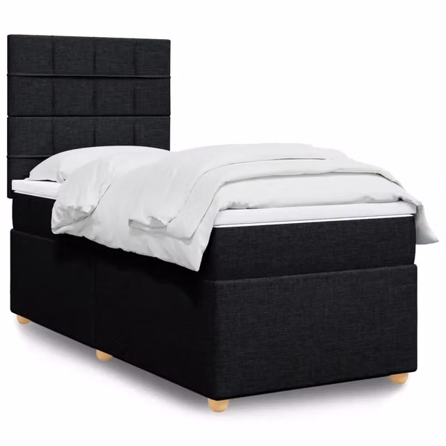 Letto Ibrido vidaXL con Giroletto a Molle e Materasso in Tessuto Nero e Bianco L/P: 100 x 200 cm