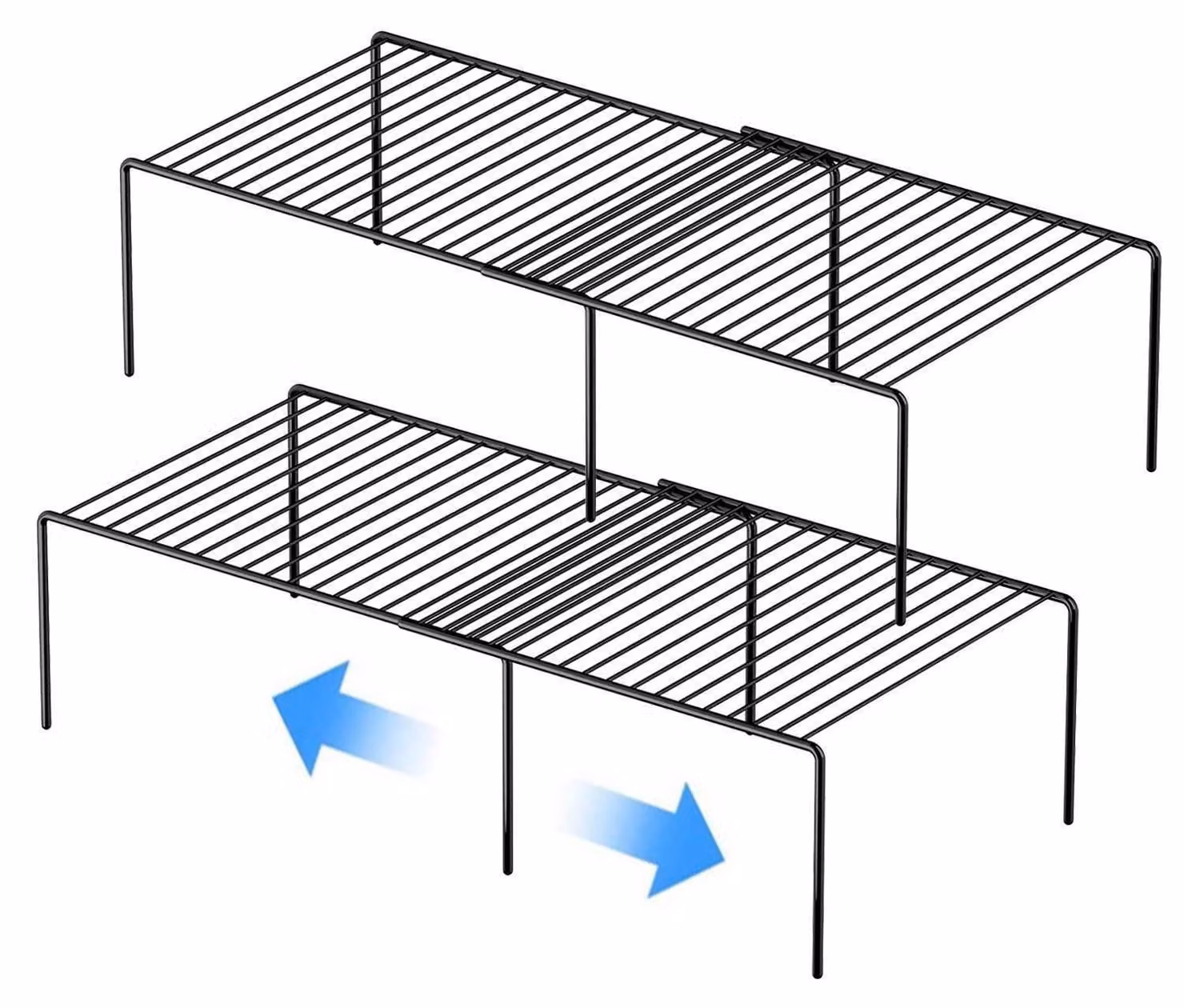 Set di 2 organizer per scaffali di armadi da cucina, espandibile, regolabile, colore nero