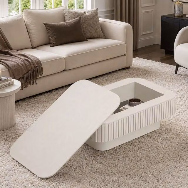 Tavolino da caff¨¨ rettangolare con cassetto ¨C Minimal ¨C effetto legno rovere crema 98x50x45