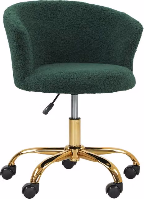 Sedia Girevole da Ufficio Minimal in Velluto Verde Scuro con Struttura in Acciaio e Ruote, Altezza Regolabile