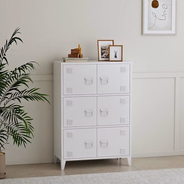 Armadio da archivio Hamina en.casa in acciaio bianco con ante a battente H: 113 cm, L: 80 cm, P: 40 cm