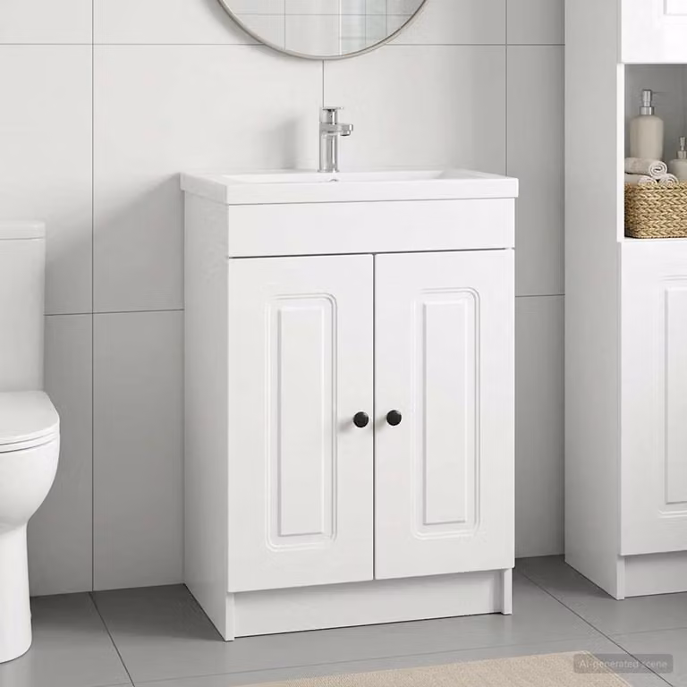 Mobiletto da bagno sotto il lavello vidaXL Bianco Lucido con ante a battente e ripiani interni