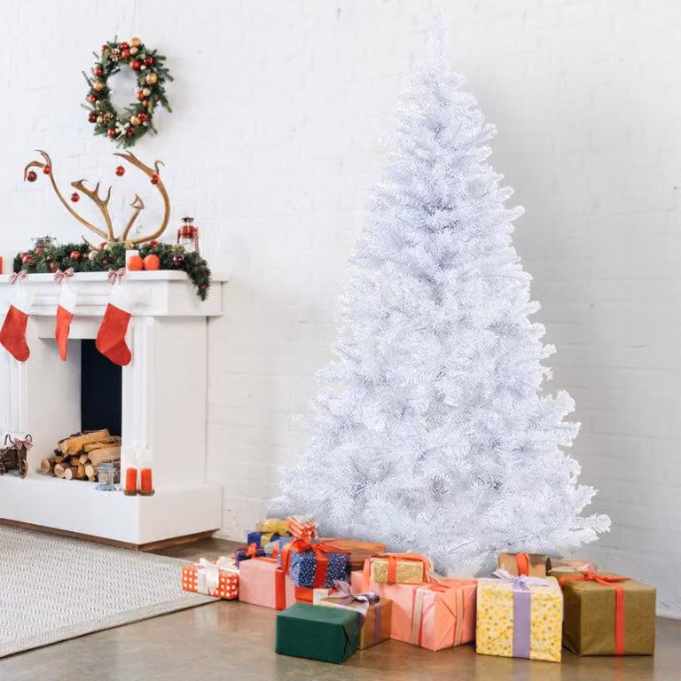 Izrielar 210cm abete artificiale con 900 punte aghi in PVC supporto in metallo e sistema pieghevole albero di Natale bianco