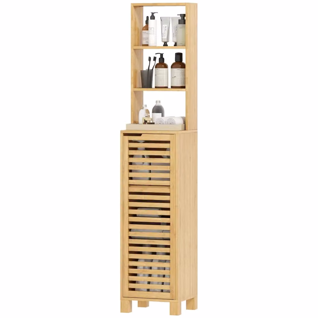 Armadietto da bagno stretto Minimal in bambù naturale L/P/H: 34 x 30 x 170 cm – 2