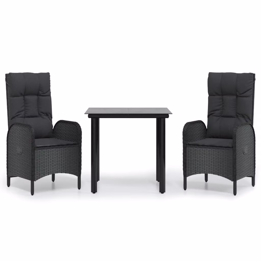 vidaXL set da pranzo da giardino a 3 pezzi con cuscini in polirattan nero