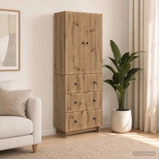 Set di 2 armadi moderni vidaXL in legno marrone con ante a battente, ripiani e cassetti interni per soggiorno o giardino, L/P/H: 90 x 34,5 x 66 cm