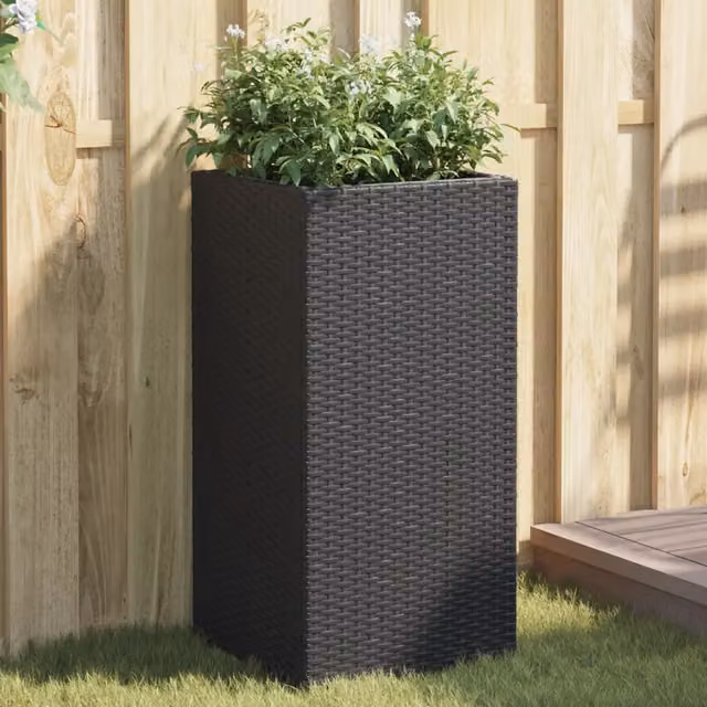 Set di 2 fioriere da giardino vidaXL in polyrattan nere, L/P/H: 40 x 40 x 80 cm – 1